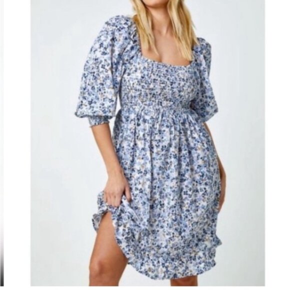 Super Natural by Secret Mission Dress Chiffon Ruffle Blue Floral M - Picture 2 of 16